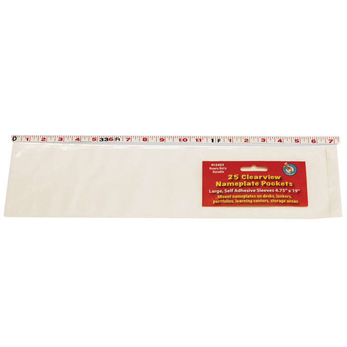 Ashley Productions ASH10403 Clear View Self-Adhesive Large Name Plate Pocket 4.75" x 19", Pack of 25