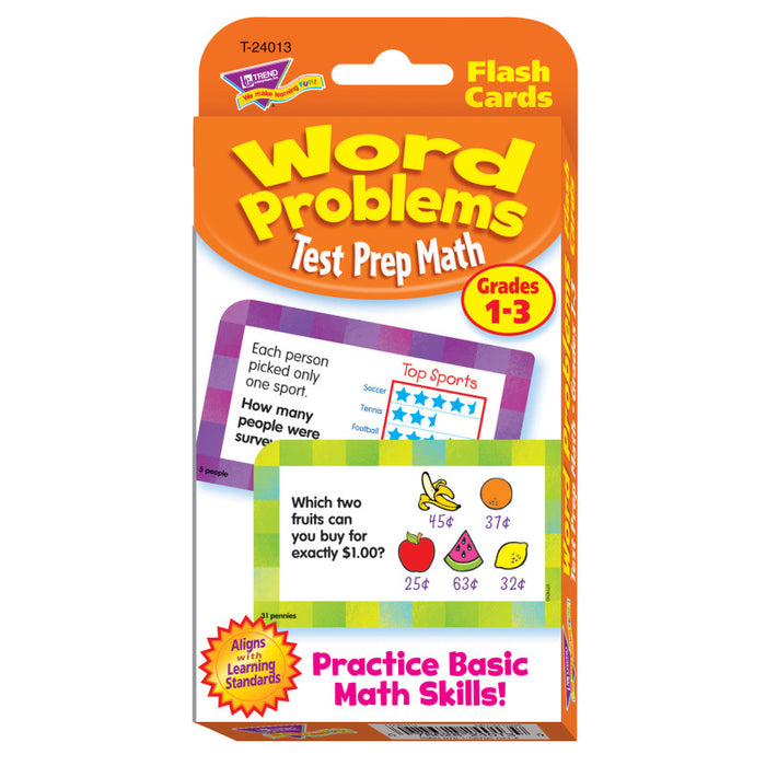 TREND T-24013 Word Problems Test Prep Math, Grades 1-3 Challenge Cards