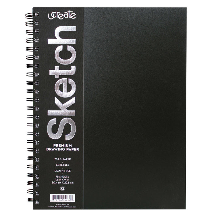 UCreate PACCAR37088 Poly Cover Sketch Book, Heavyweight, 12" x 9", 75 Sheets