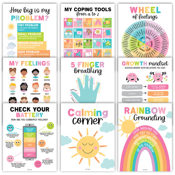 Hadley Designs HDDX004ACWTG3 Colorful Calming Corner and Feelings Chart Posters, Set of 9