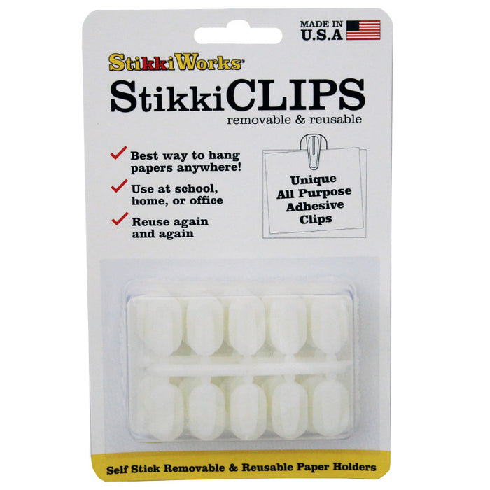StikkiWorks STK01320 StikkiCLIPS&trade; Adhesive Clips, White, Pack of 20