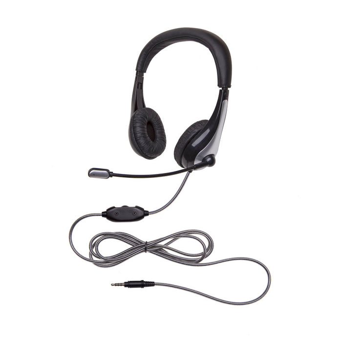 Califone CAF1025MT NeoTech 1025MT Mid-Weight, On-Ear Stereo Headset with Gooseneck Microphone, 3.5mm Plug, Black/Silver