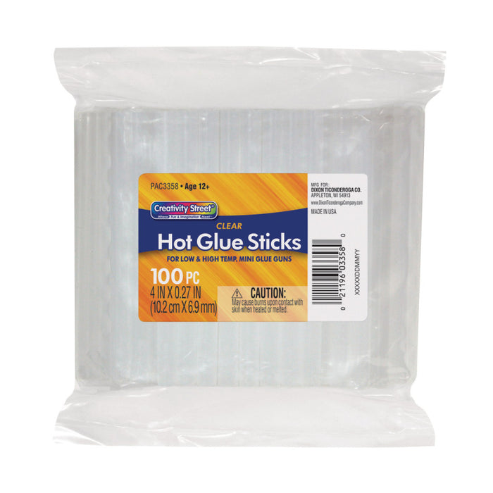 Creativity Street CK-3358 Hot Glue Sticks Classroom Pack, Clear, 4" x 0.27", 100 Pieces