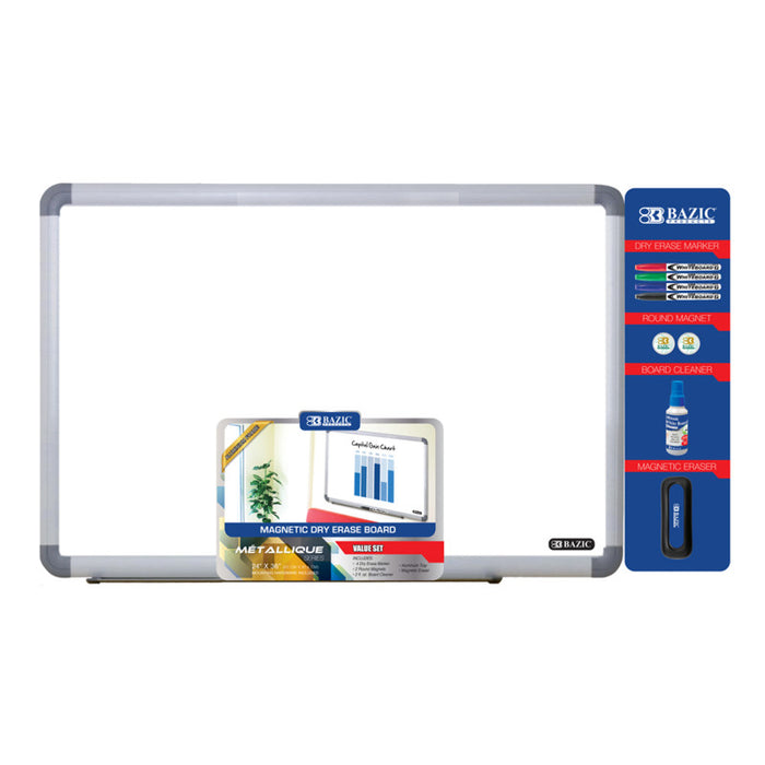 BAZIC Products BAZ6050 Aluminum Frame Magnetic Dry Erase Board Value Pack, 24" x 36"