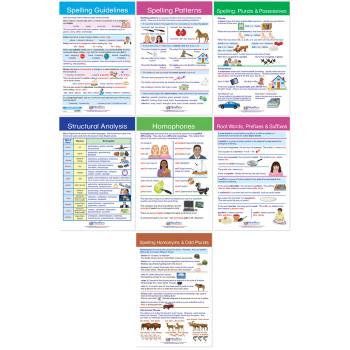 NewPath Learning NP-923501 Spelling Rules Bulletin Board Chart Set - Set of 7