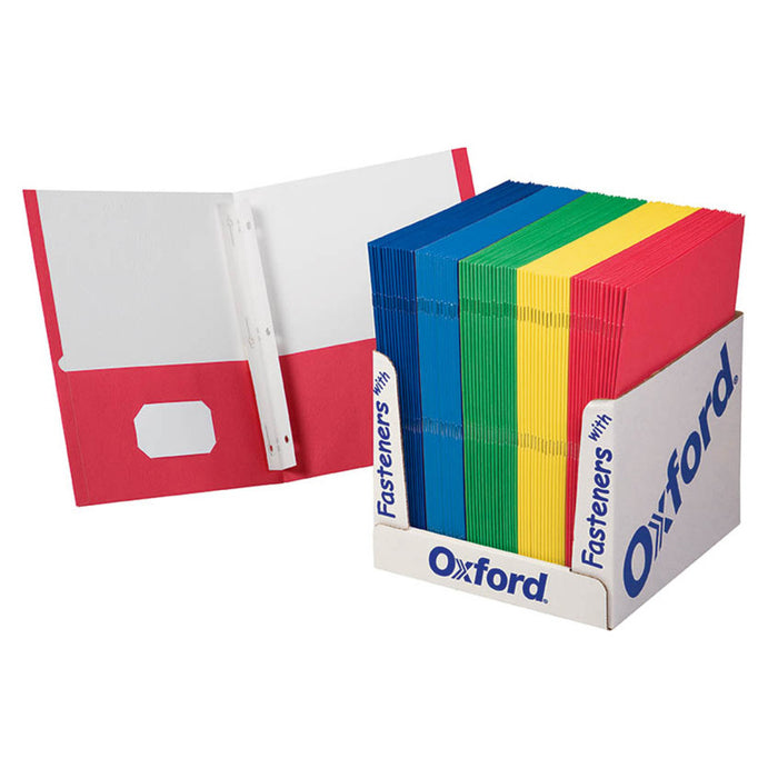 Oxford ESS50764 School Grade Twin Pocket Folder with Fasteners, Pack of 100