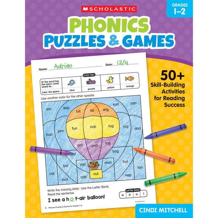 Scholastic Teaching Solutions SC-9781546113812 Phonics Puzzles & Games Activity Book for Grades 1-2