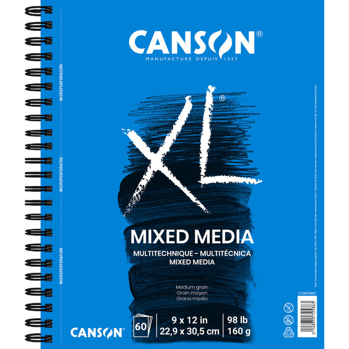 Canson MCXC10051092703 XL Series Mixed Media Pad, Side Wire Binding, 60 Sheet, 9x12 inch, 1 Count