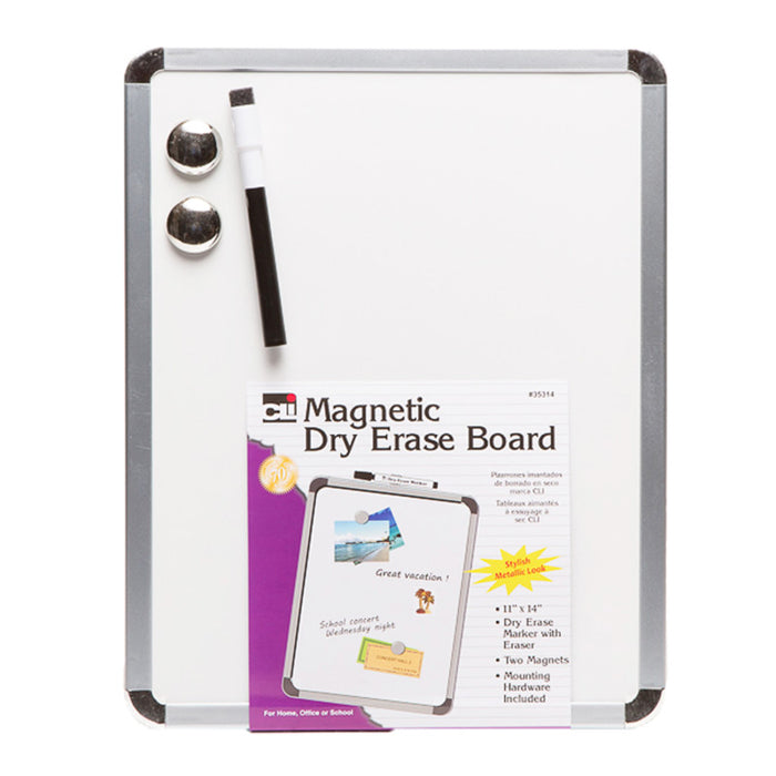 Charles Leonard CHL35314 Framed Magnetic Dry Erase Board with Marker & Magnets, Silver Frame, 11" x 14"