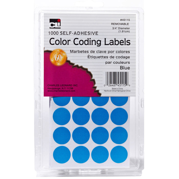 Charles Leonard CHL45115 Color Coding Dots, Self-Adhesive Labels, 0.75 Inch Diameter, Blue, Box of 1000
