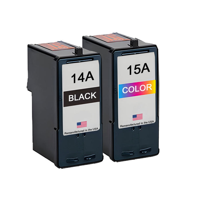 U.S. Remanufactured for Lexmark #14A Black and Lexmark 15A Color Combo Pack