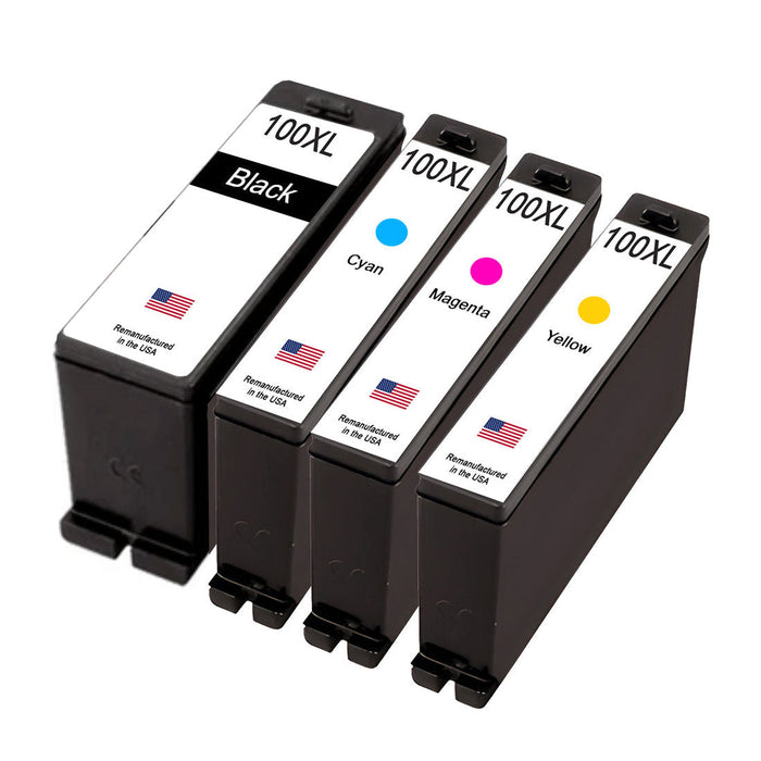 U.S. Remanufactured for Lexmark #100XL Black and 3 Color Combo 4-Pack