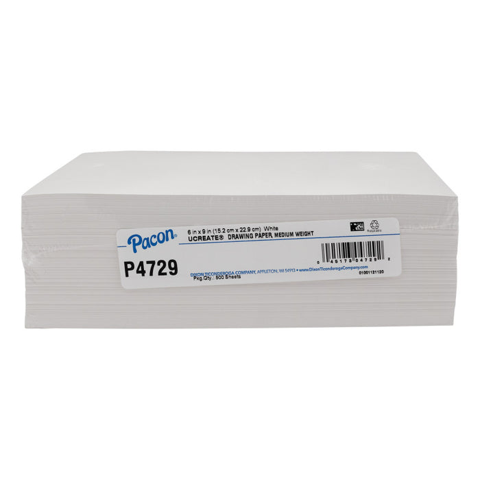 Pacon PAC4729 Drawing Paper, White, Medium Weight, 50lb., 6" x 9", 500 Sheets