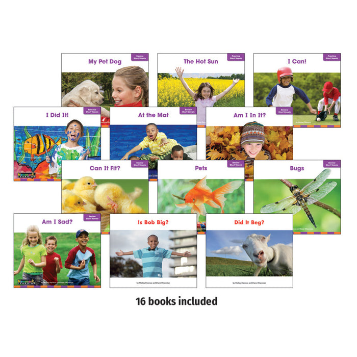 Newmark Learning NL-6836 Decodable Readers Fluency Grade K-1 Short Vowels, 16 Books