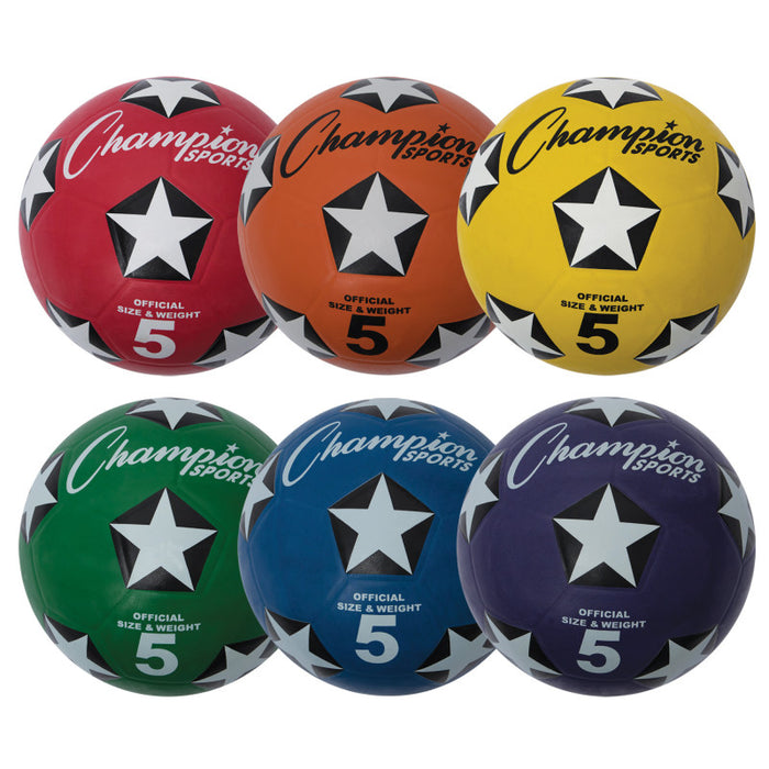 Champion Sports CHSSRB5SET Rubber Cover Soccer Ball Set, Size 5, Set of 6