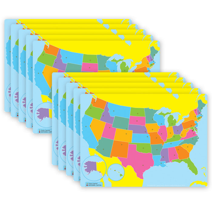 Ashley Productions ASH97003 Smart Poly PosterMat Pals&trade; Space Savers, 13" x 9-1/2", US Map, Pack of 10
