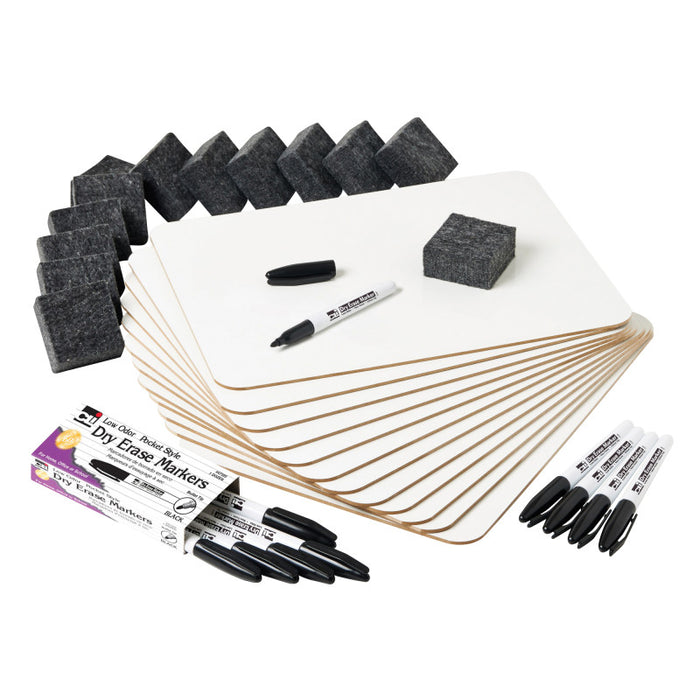Charles Leonard CHL35036 Dry Erase Lapboard Class Pack, Plain 1-Sided Boards, Markers & Erasers, Pack of 12