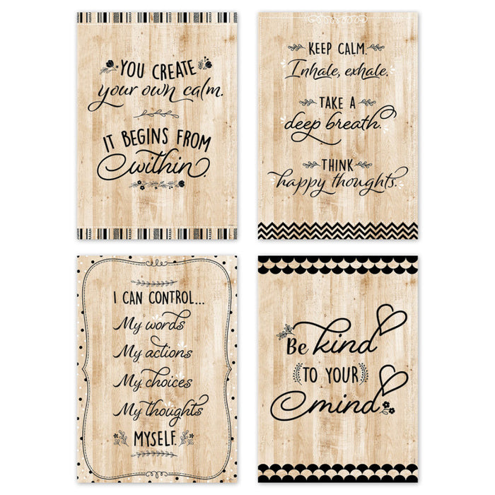 Creative Teaching Press CTP10988 Core Decor Black, White, and Wood Inspire U 4-Poster Pack