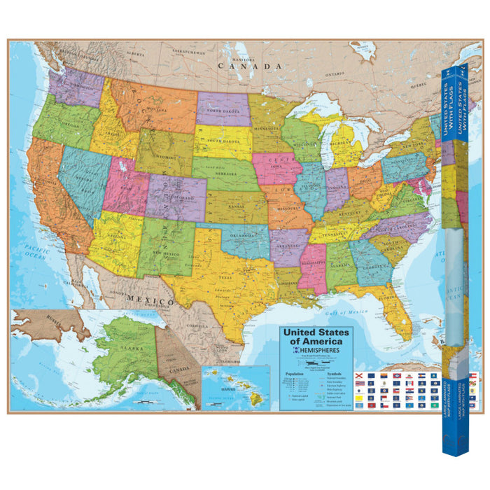 Hemispheres RWPHM02 Blue Ocean Series USA Laminated Wall Map, 38" x 48"