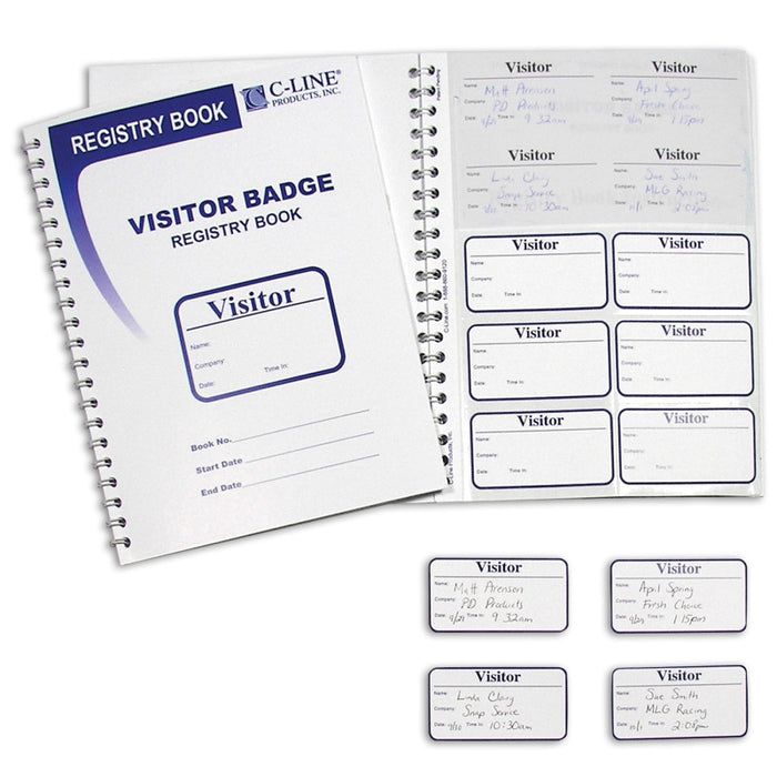C-Line CLI97030 Visitor Badges with Registry Log, 3-5/8" x 1-7/8" Badge Size, 150 Badges & Log Book