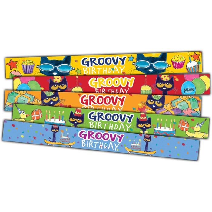 Edupress TCR62007 Pete the Cat Groovy Birthday Slap Bracelets, Pack of 10