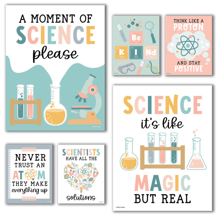 Hadley Designs HDDX004BE8MMP Boho Science Bulletin Board Classroom Decor Posters, Set of 6