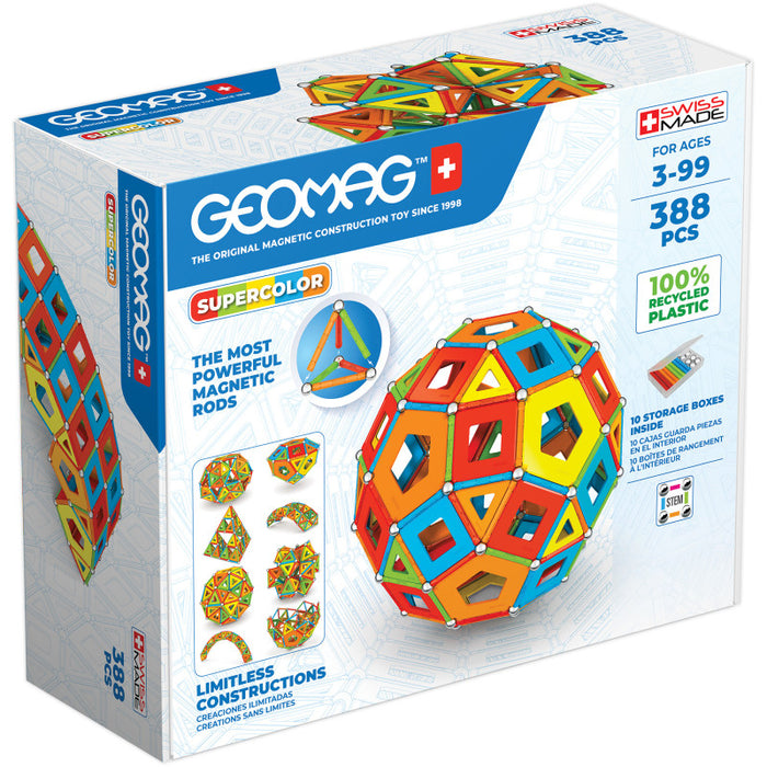 Geomag GMW193 Masterbox Magnetic Building Set, Supercolor Recycled, 388 Pieces