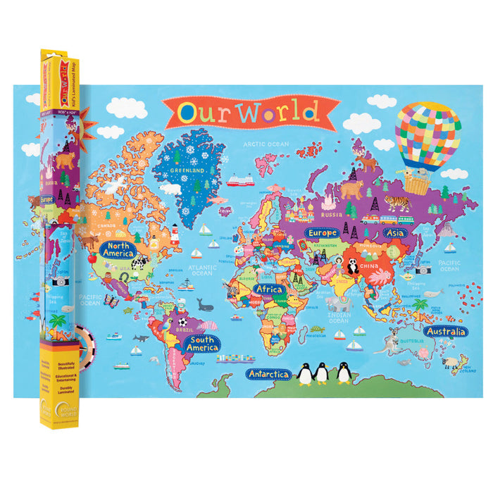 Round World Products RWPKM01 Kid's Wall Map, World, 24" x 36"