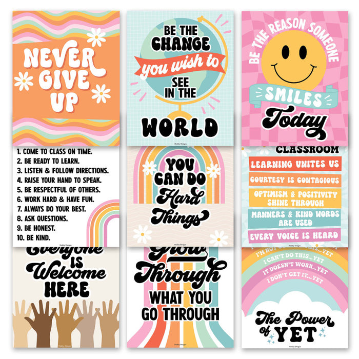 Hadley Designs HDDX004ACAK3H Retro Growth Mindset Classroom Decor Posters, Set of 9