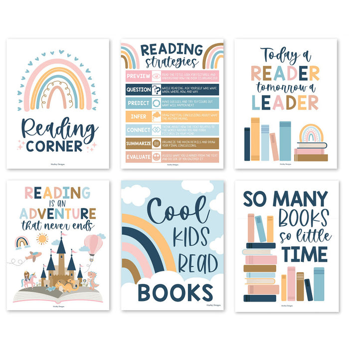 Hadley Designs HDDX004A2EQN7 Boho Reading Posters For Classroom Library Decor, Set of 6