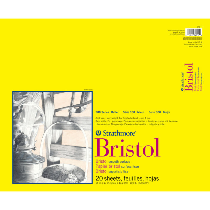 Strathmore STTP342141 300 Series Bristol Pad, Smooth Finish, Tape Binding, 20 Sheet, 14x17 inch, 1 Count