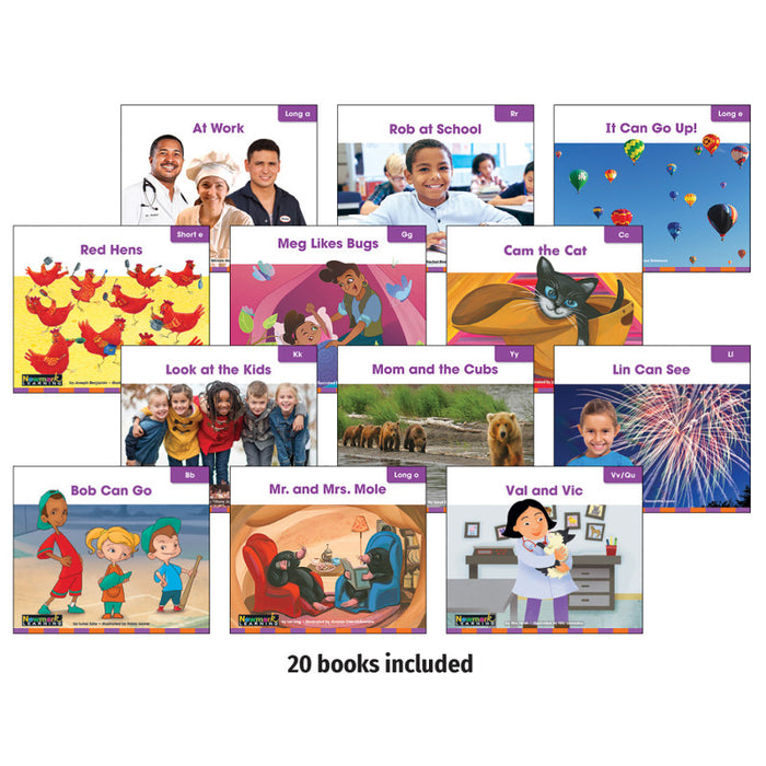 Newmark Learning NL-6832 Decodable Readers Grade K Consonants and Short Vowels (u, e), 20 Books