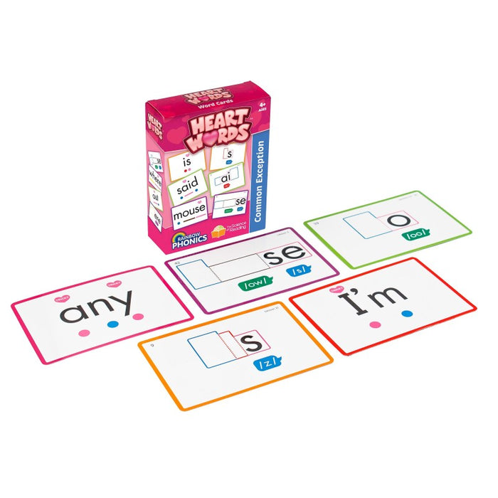 Junior Learning JRLRP107 Rainbow Phonics Heart Word Cards, Common Exception Words