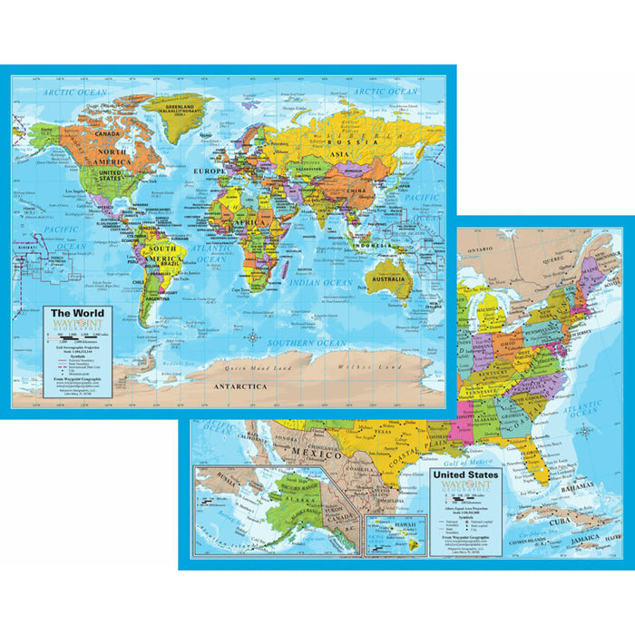 Waypoint Geographic RWPNB03 World/USA Laminated Notebook Maps, 32 Count