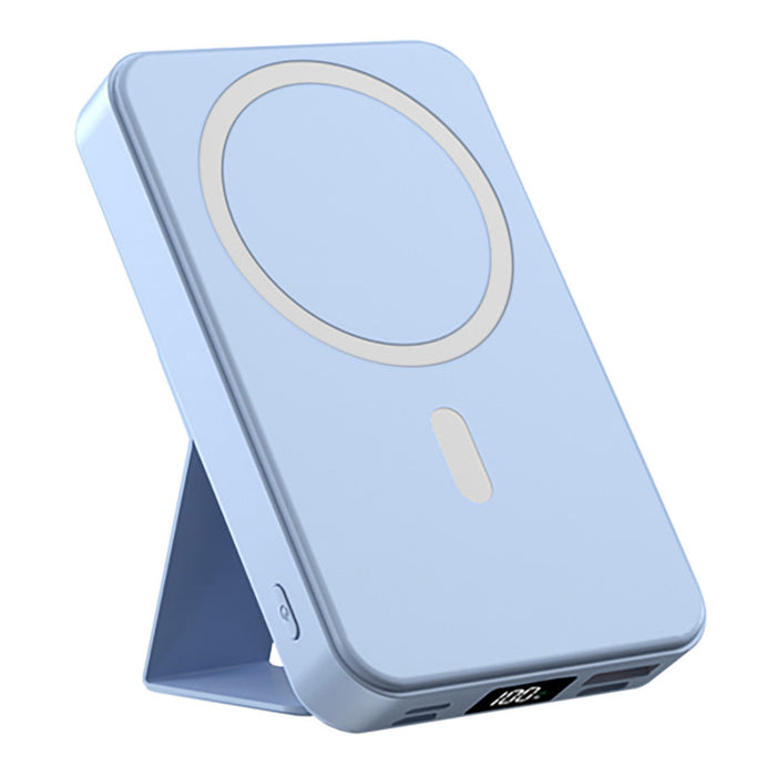 Alpha Digital SGLZL014BL 10,000mAh Magnetic Wireless Charge Power Bank with Foldable Stand, Blue