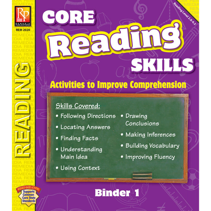 Remedia Publications REM2020 Core Reading Skills Program: Binder 1