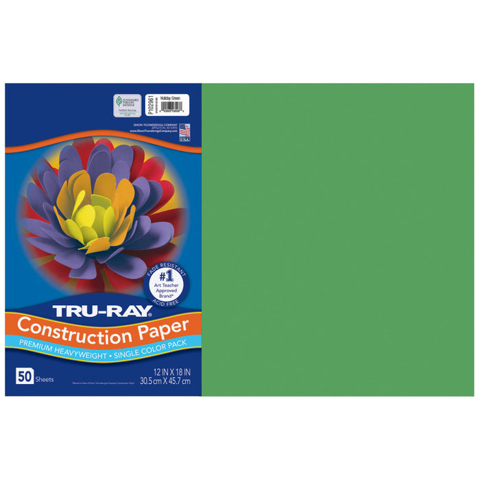Tru-Ray PAC102961 Construction Paper, Heavyweight, Holiday Green, 12" x 18", 50 Sheets