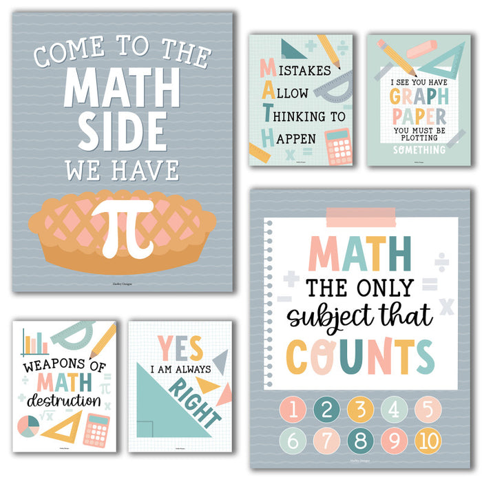Hadley Designs HDDX004BEB10P Boho Math Bulletin Board Classroom Decor Posters, Set of 6
