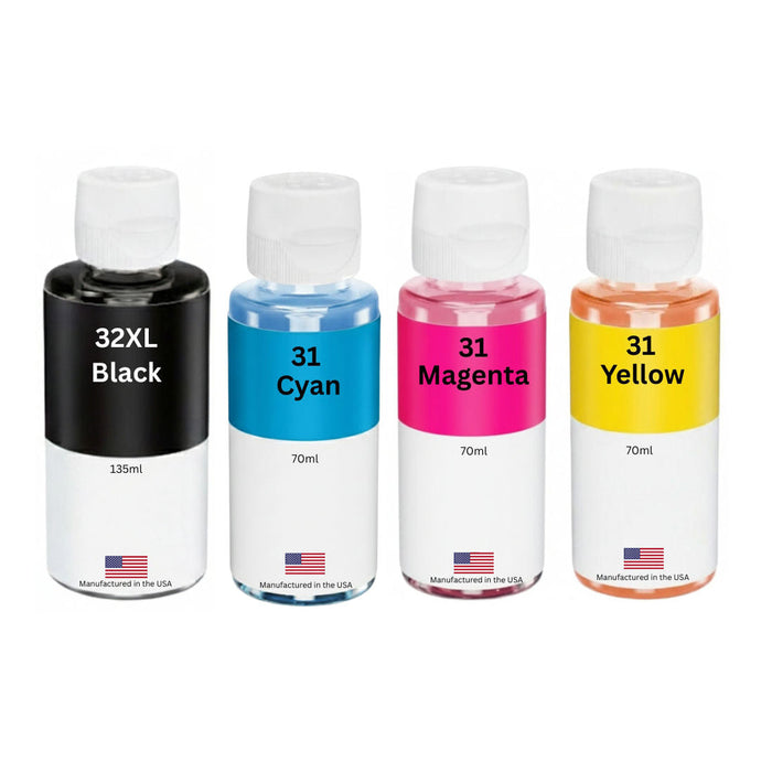 Replacement Ink Bottle Combo Pack For HP 32XL 135 ml Black / HP 31 70ml 3 Color Combo Pack