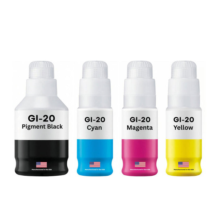 Replacement Ink Bottles For Canon GI-20 170 ml Black and 3 Color Combo 4-Pack