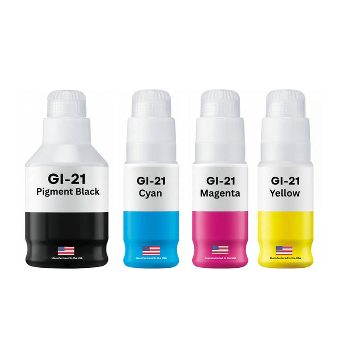 Replacement Ink Bottle For Canon GI-21 Black 170 ml and 3 70ml Color Combo 4-Pack