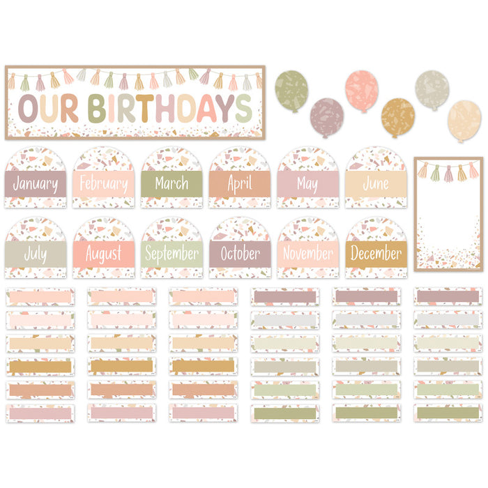 Teacher Created Resources TCR7208 Terrazzo Tones Our Birthdays Mini Bulletin Board Set, 56 Pieces