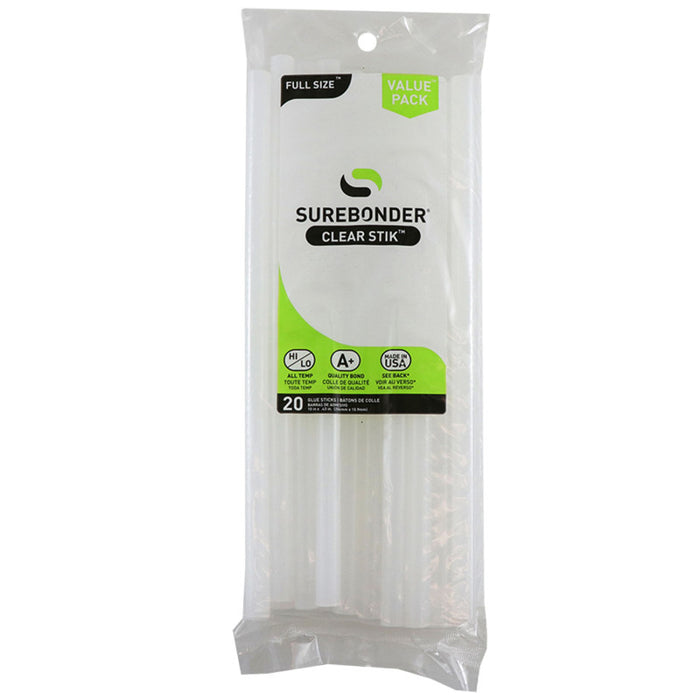 Surebonder FPRDT2010 Full Size 10" Clear Hot Glue Stick, Dual Temperature, Pack of 20