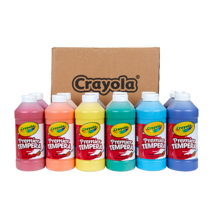 Crayola BIN548516 Premier Tempera Paint Set, 16 oz. Assorted Colors, Set of 12