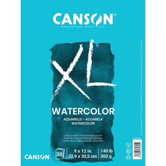 Canson MCXC10051094103 XL Series Watercolor Pad, Heavyweight White Paper, Foldover Binding, 30 Sheets, 9x12 inch