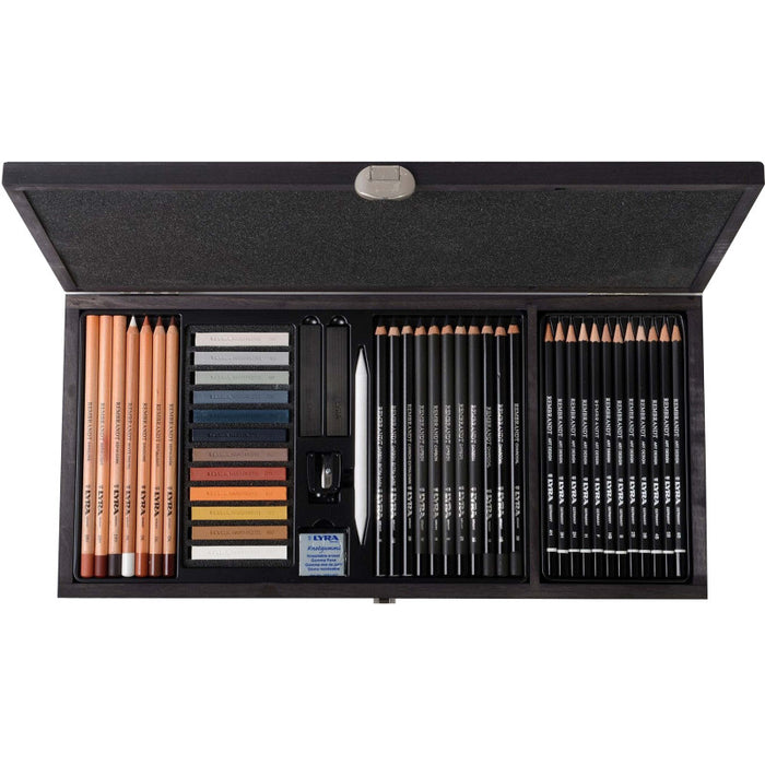 Lyra LYXL2054001 Art Specials Drawing Box Set, Wooden Case, Artist Pencils & Pastels, Assorted Colors, 47 Pieces