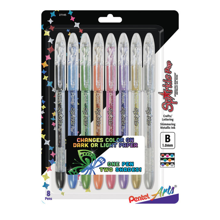 Pentel Arts PTAK91PABP8M Sparkle Pop Metallic Gel Ink Pen, (1.0mm) Bold Line, Assorted Ink, 8-Pack