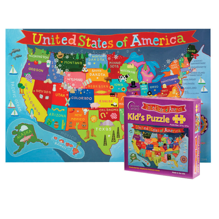 Round World Products RWPKP02 Kid's Jigsaw Puzzle, United States, 13" x 19", 100 Pieces