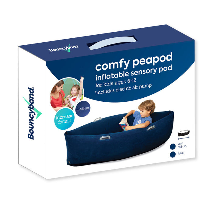 Bouncyband BBAPD60BU Comfy Hugging Peapod Sensory Pod, 60", Ages 6-12 Up to 3-5'1" Tall, Blue