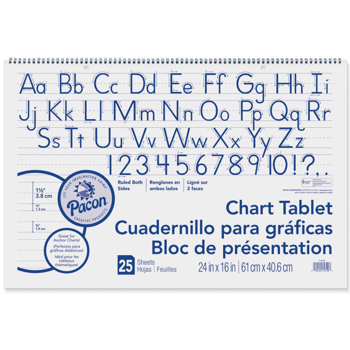 Pacon PAC74720 Chart Tablet, Manuscript Cover, 1-1/2" Ruled, 24" x 16", 25 Sheets